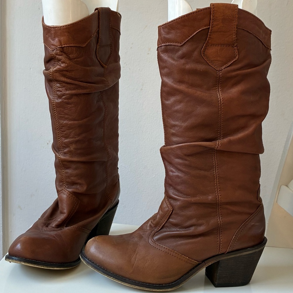 Vintage Steve Madden Brown Leather Slouch Western Boots 7.5